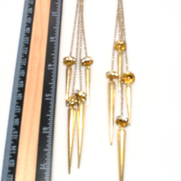 Vintage Very Long Chain Rhinestone Tassel Earrings, 7 Inches Length - Picture 3 of 8